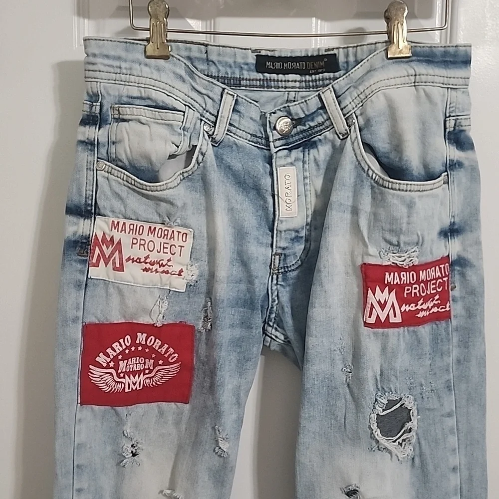 Mario Morato Men's Skinny Patch Jeans Streetwear European Size 32​​​​​